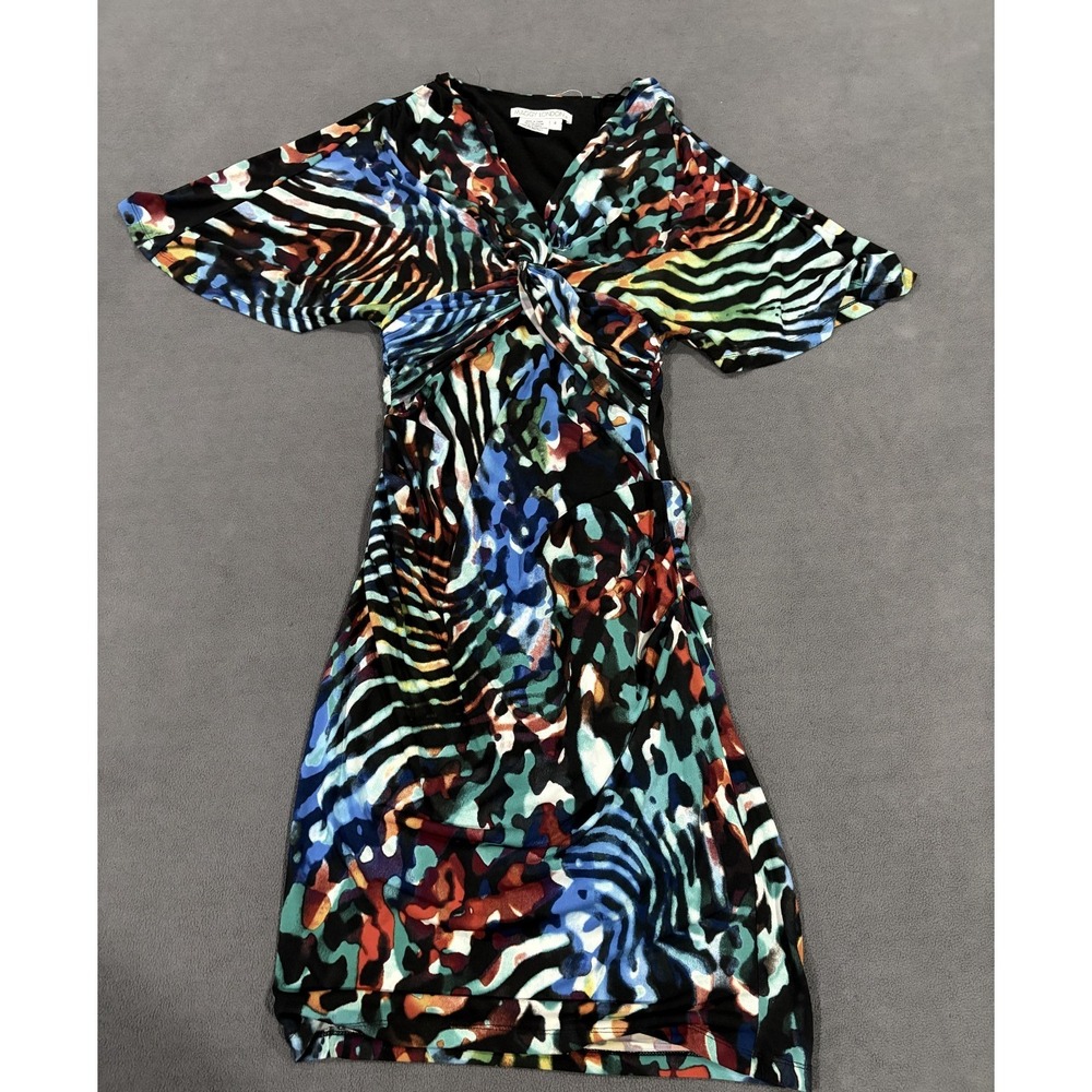 Maggy London Shift Dress Womens 4 Multicolor Abstract Zebra‎ Print Knotted Front